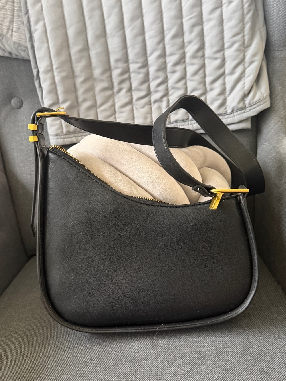 BCBG Black Leather Crossbody Bag with Gold Hardware